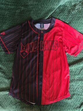 Indians Stranger Things SIGNED Split-Panel Red & Black Baseball Jersey Sz M